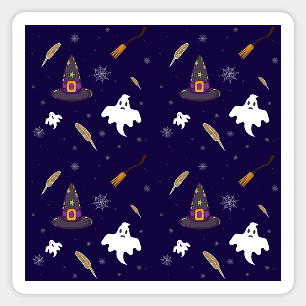 Spooky Ghosts and Witches Halloween Pattern Sticker by speckled